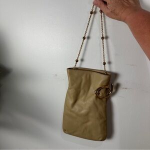MNG Leather Evening Bag Pouch Gold Chain Mango Taupe Clutch